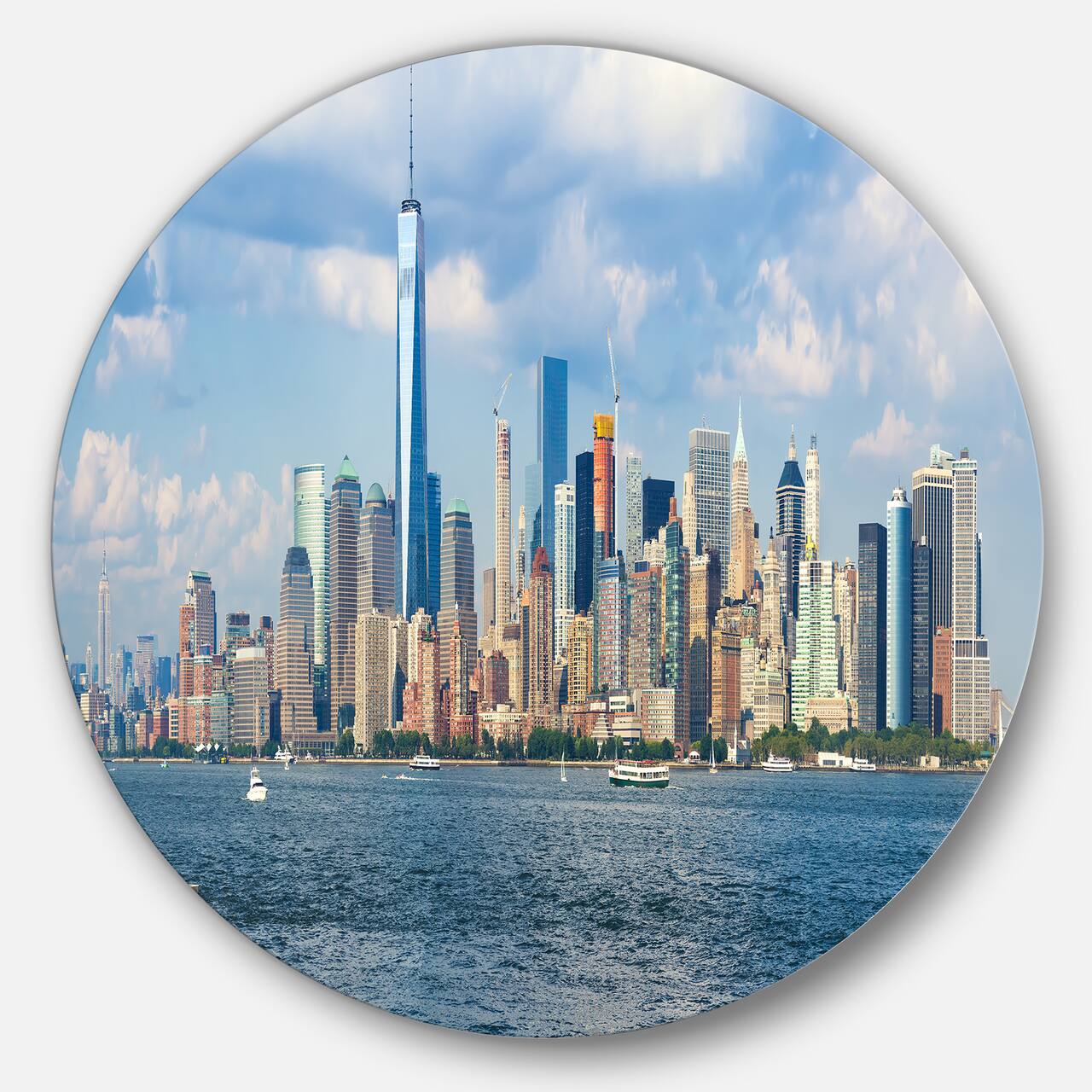 Designart - Lower Manhattan Skyline Panorama' Cityscape Metal Circle Wall Art